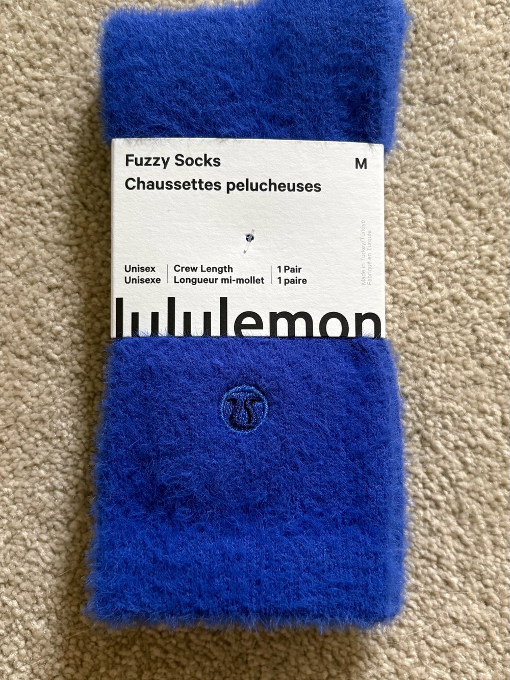 Lululemon Fuzzy Crew Socks, Size M Riverside Blue, NWT